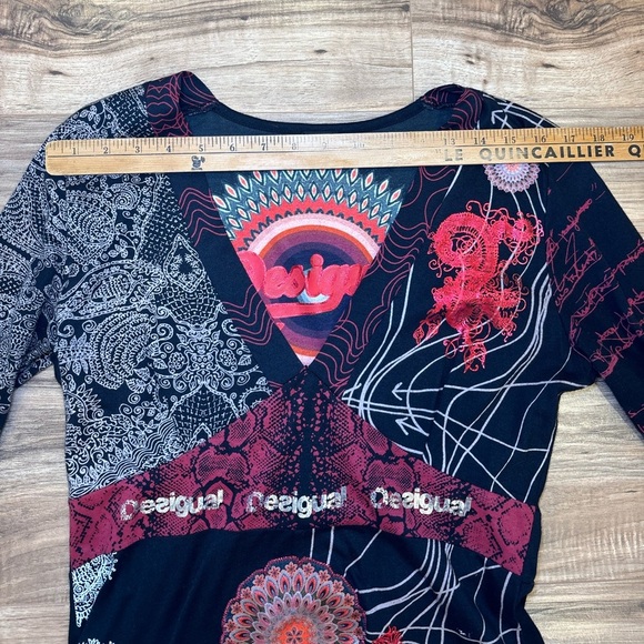 Desigual - Business Casual Office Wear Black and Red Long Sleeve Mini Dress - Picture 9 of 13